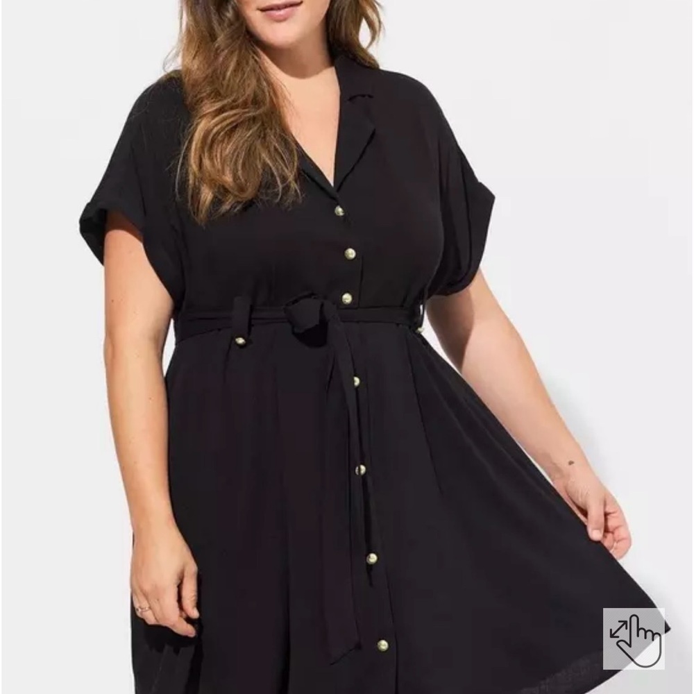 Rayon Slub Button-Front Collared Dress Size 3X black with gold buttons